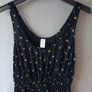 Abound Smocked Floral Romper Scoop Neck Sleeveless Size M Black Daisy Summer Boh